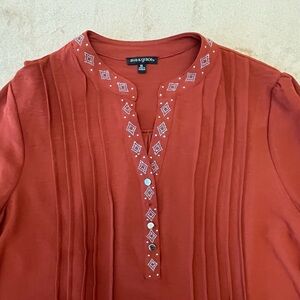 Ava & Grace Women's Terracotta Blouse with Embellishments XL